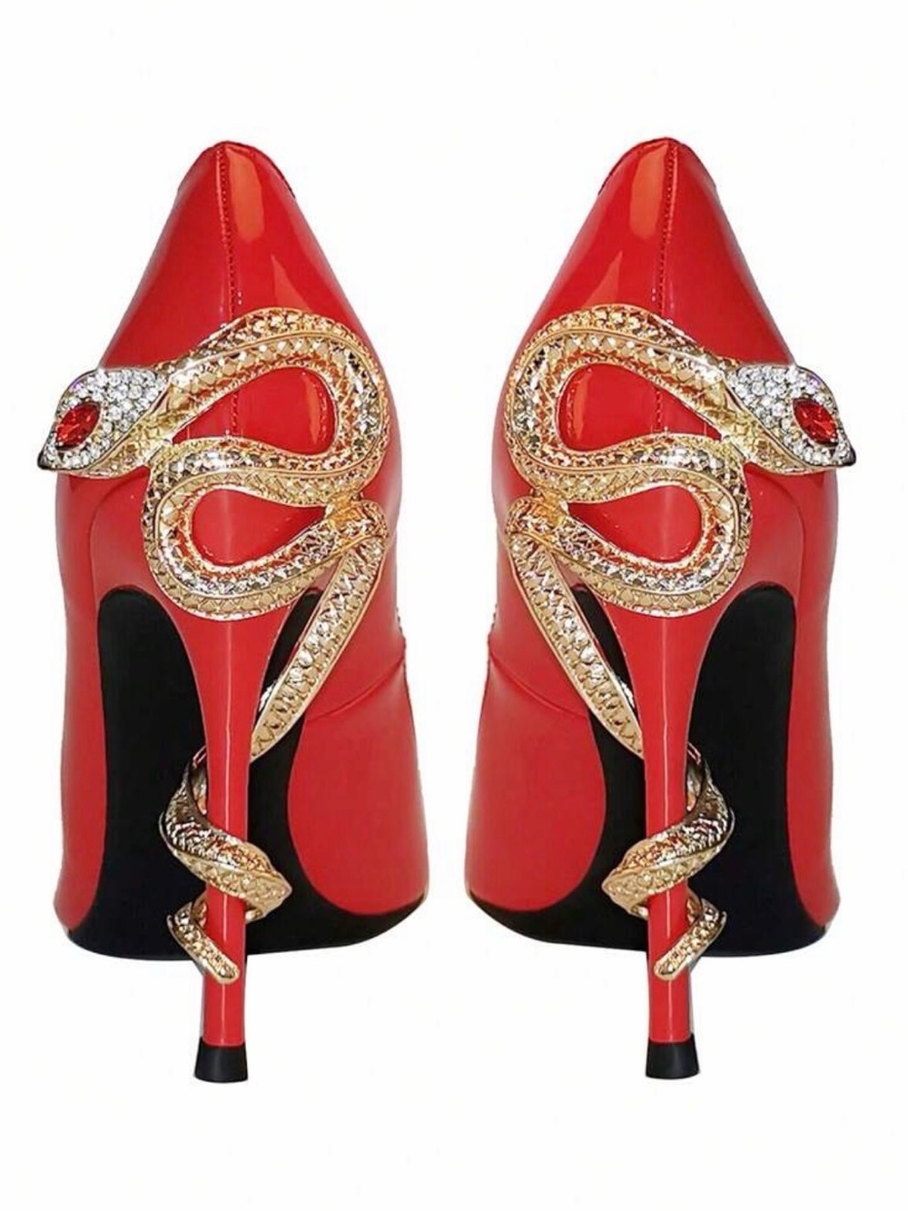 Red Patent Heels with Gold Snake Embellishment